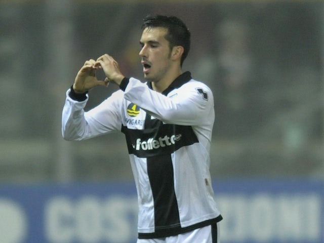 Parma's Nicola Sansone celebrates his winner against Inter on November 26, 2012
