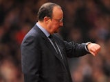 Rafa Benitez looks at his watch on December 1, 2012