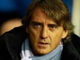 Manchester City manager Roberto Mancini during the match against Wigan on November 28, 2012