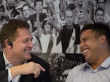 Brazil legend Ronaldo jokes with FIFA Secretary General Jerome Valcke ahead of World Cup preparations on November 26, 2012