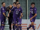 Stefan Savic celebrates with Fiorentina teammates on December 2, 2012