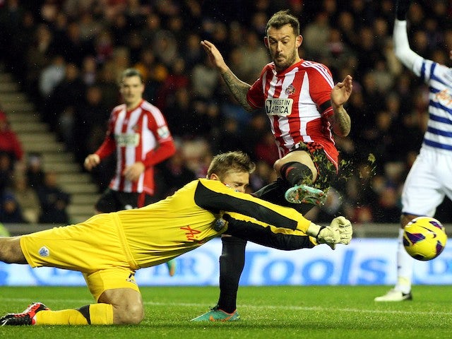 Sunderland's Steven Fletcher has his shot saved by QPR's Robert Green on November 27, 2012