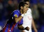 Levante's Angel Luis Rodriguez celebrates moments after scoring against Hannover on December 6, 2012