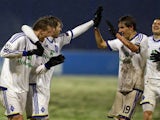 Dynamo Kiev players celebrate against Dinamo Zagreb on December 4, 2012