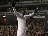 Tottenham Hotspur's Emmanuel Adebayor celebrates moments after scoring the opener on December 6, 2012
