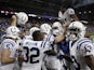 Indianapolis Colts players celebrate on December 2, 2012