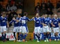 Chesterfield's James O'Shea is congratulated by team mates after scoring the opener on December 8, 2012