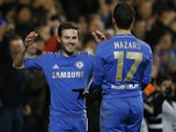Juan Mata and Eden Hazard celebrate a Chelsea goal on December 5, 2012