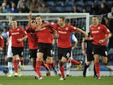 Cardiff skipper Mark Hudson celebrates after opening the scoring on December 7, 2012