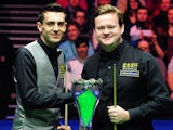 Shaun Murphy and Mark Selby pose with the trophy before the UK Championship final on December 9, 2012
