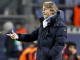 Man City manager Roberto Mancini on the touchline against Borussia Dortmund on December 4, 2012