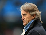 Manchester City manager Roberto Mancini on the touchline during the match against rivals Manchester United on December 9, 2012