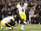Shaun Suisham kicks the winning field goal for Pittsburgh Steelers on December 2, 2012