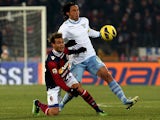 Bologna's Alessandro Diamanti and Lazio's Stefano Mauri battle for the ball on December 10, 2012