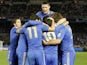 Chelsea players celebrate in their Club World Cup semi-final against Monterrey on December 13, 2012