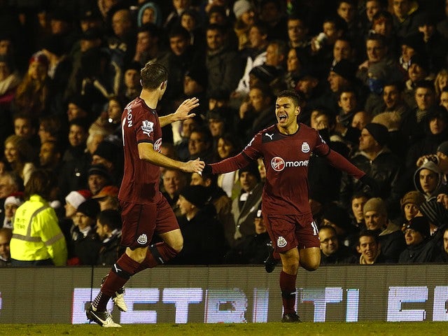 Hatem Ben Arfa runs around delighted after nabbing an equaliser for Newcastle on December 10, 2012