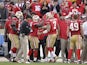 San Francisco 49ers players celebrate on December 9, 2012