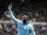 CIty midfielder Yaya Toure celebrates the third goal in the 3-1 win over Newcastle on December 15, 2012
