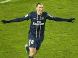 PSG striker Zlatan celebrates his goal against Valenciennes on December 11, 2012