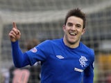Andy Little celebrates netting his first for Rangers on December 22, 2012