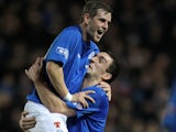 Rangers' David Templeton celebrates his goal versus Annan with Lee Wallace on December 18, 2012