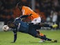 Blackpool's Isaiah Osbourne challenges Wolves' Sylvain Ebanks-Blake for the ball on December 21, 2012