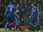 Chelsea's Juan Mata is congratulated by team mates after scoring the equaliser against Leeds on December 19, 2012