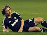 Real's Luka Modric lies on the turf in a game against Real Betis on November 24, 2012