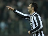 Juventus' Mirko Vucinic celebrates his goal against Cagliari on December 21, 2012