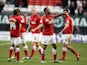 Charlton's Danny Haynes is congratulated by team mates after scoring the opener against Derby on December 29, 2012