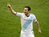 Frank Lampard celebrates scoring his second goal against Everton on December 30, 2012