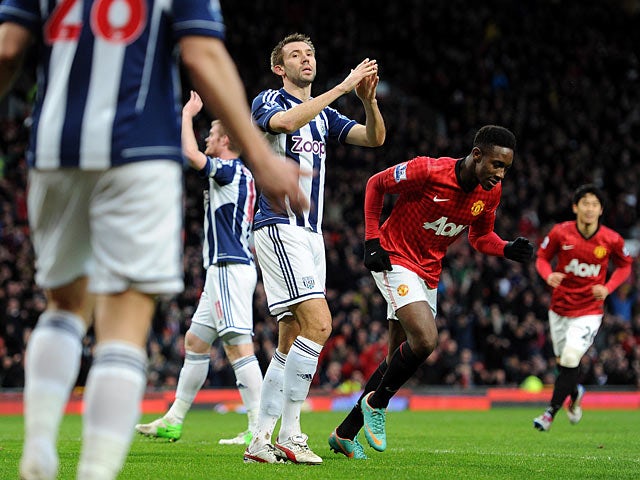 Gareth McAuley moments after scoring an own goal to put Manchester United a goal up on December 29, 2012