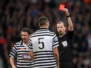 Queens Park's James Brough is shown the red card on December 29, 2012
