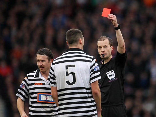 Queens Park's James Brough is shown the red card on December 29, 2012
