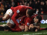 Ryan Giggs and Chris Smalling celebrate with Javier Hernandez after the Mexican's winner against Newcastle on Boxing Day 2012