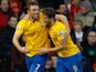 Jay Rodriguez is congratulated by team mate Rickie Lambert after his team's second goal on December 29, 2012