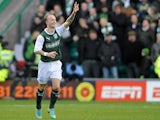 Hibernian's Leigh Griffiths celebrates after scoring the opener against Celtic on December 29, 2012