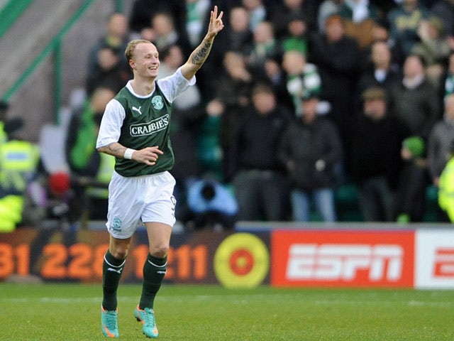 Hibernian's Leigh Griffiths celebrates after scoring the opener against Celtic on December 29, 2012