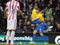 Rickie Lambert is congratulated by Jason Puncheon after scoring the opener against Stoke on December 29, 2012