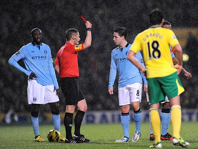 Samir Nasri is shown the red card on December 29, 2012