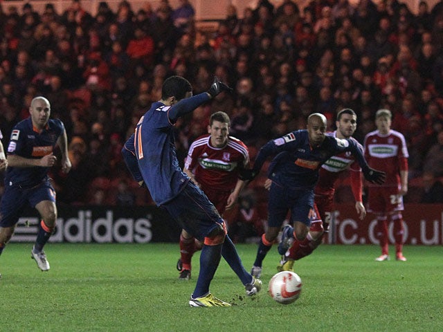 Blackpool's Thomas Ince steps up to take a penalty which is saved on December 29, 2012