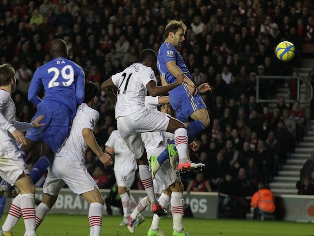 Chelsea defender Branislav Ivanovic jumps highest to score the third goal against Southampton on January 5, 2013