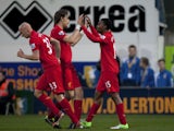 Debutant Daniel Sturridge is congratulated on an early goal against Mansfield Town on January 6, 2013