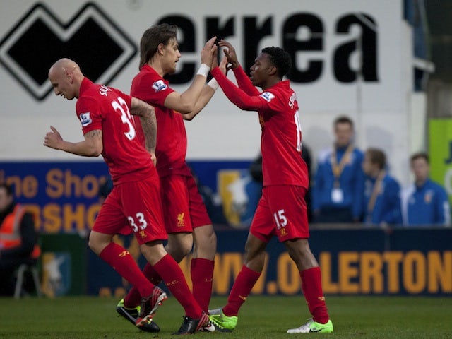 Debutant Daniel Sturridge is congratulated on an early goal against Mansfield Town on January 6, 2013