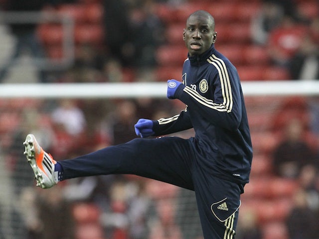 Chelsea's new striker Demba Ba warms up before the third round tie with Southampton on January 5, 2013