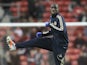 Chelsea's new striker Demba Ba warms up before the third round tie with Southampton on January 5, 2013