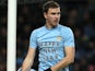 City striker Edin Dzeko sends a message to the fans in the game against Stoke on January 1, 2013