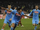 Napoli striker Edinson Cavani celebrates a goal against Roma on January 6, 2013