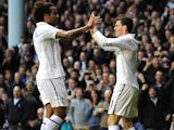 Spurs' Gareth Bale celebrates his goal with Tom Huddlestone against Coventry on January 5, 2013