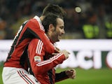 AC Milan's Giampaolo Pazzini celebrates his goal during the 2-1 win over Siena on January 6, 2013